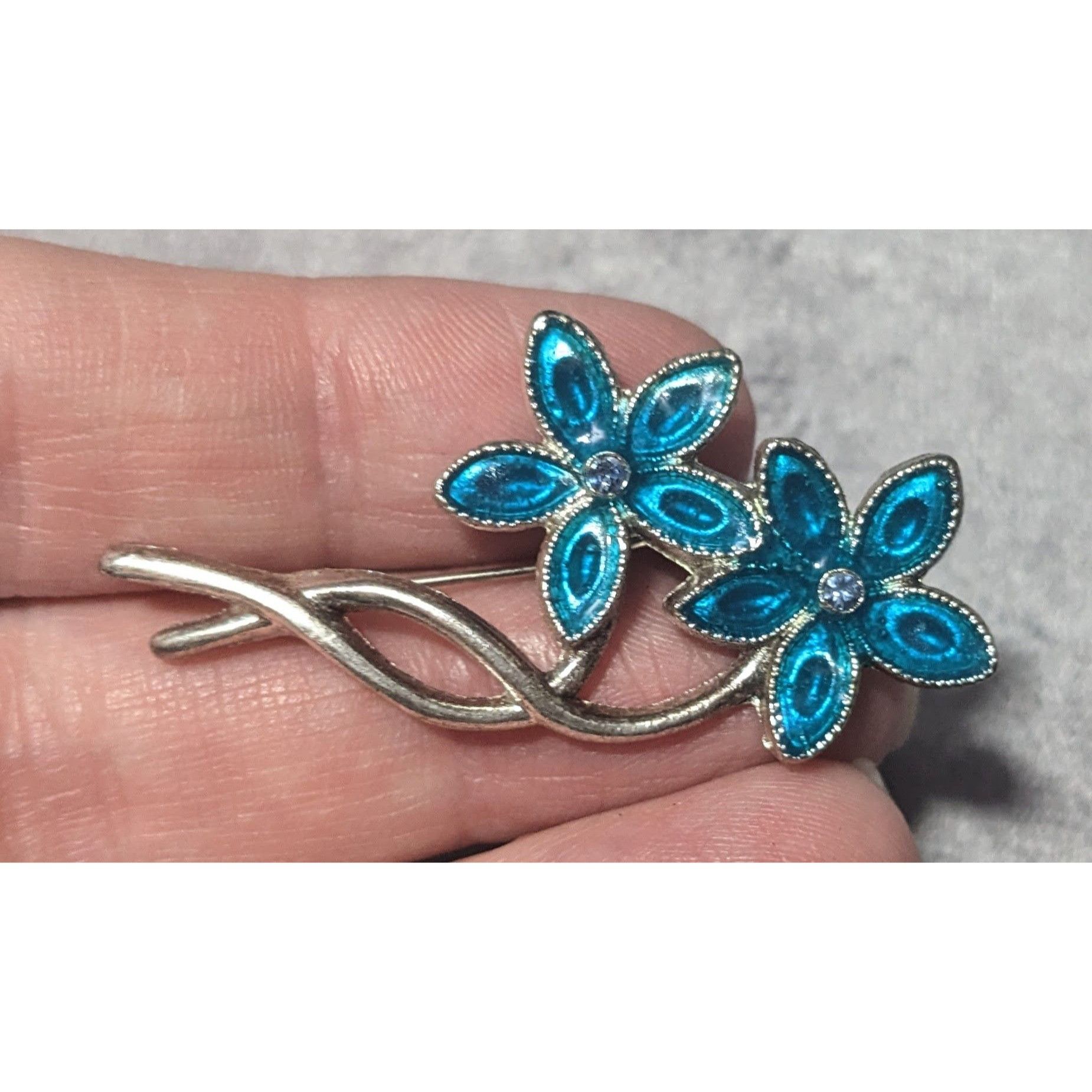 Other Vintage Floral Blue Gemmed Silver Tone Brooch Size ONE SIZE - 5 Thumbnail