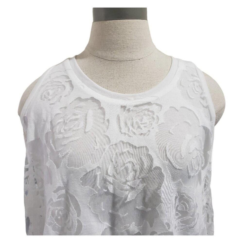 Designer CT1677 Ethyl Ladies White Floral Lined Sleeveless Shirt S Size S / US 4 / IT 40 - 2 Thumbnail