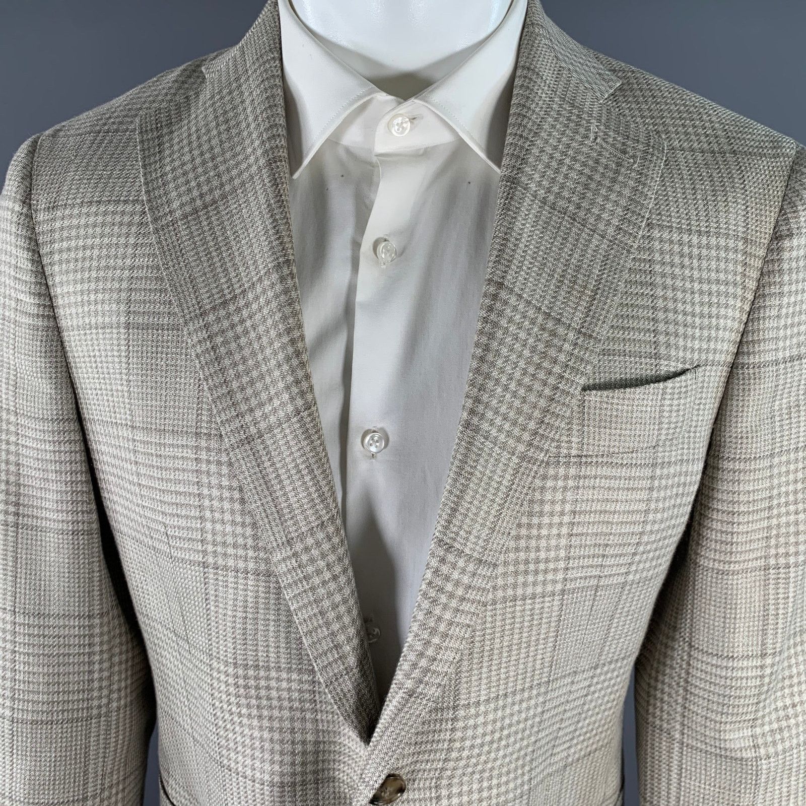 Other ATELIER MUNRO 38 Beige Glen Check Notch Lapel Sport Coat Size 38R - 2 Thumbnail