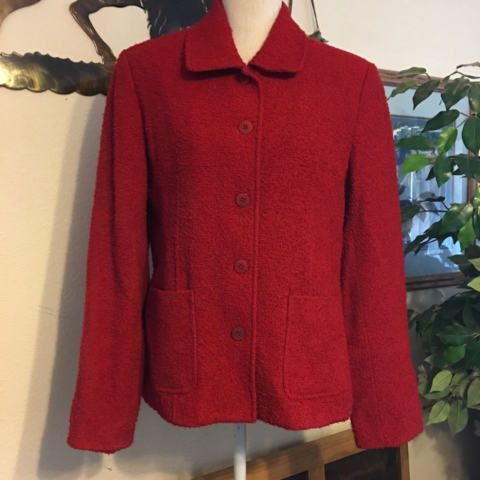 Designer Charter Club red textured wool blend jacket 10 Size L / US 10 / IT 46 - 1 Thumbnail