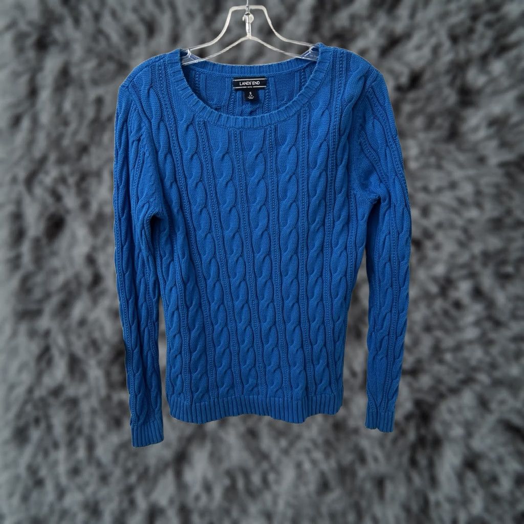 Lands' End Lands End Drifter Cable Knit Sweater Womens Small Blue Cotton Crew Neck Pullover Size S / US 4 / IT 40 - 1 Thumbnail
