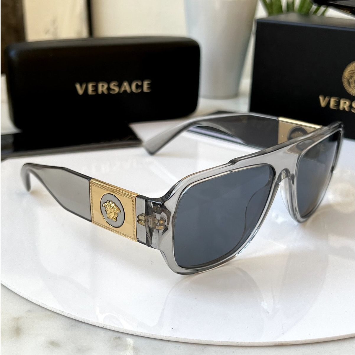 Versace NEW Versace VE4436U Transparent Grey Aviator Sunglasses Size ONE SIZE - 1 Thumbnail