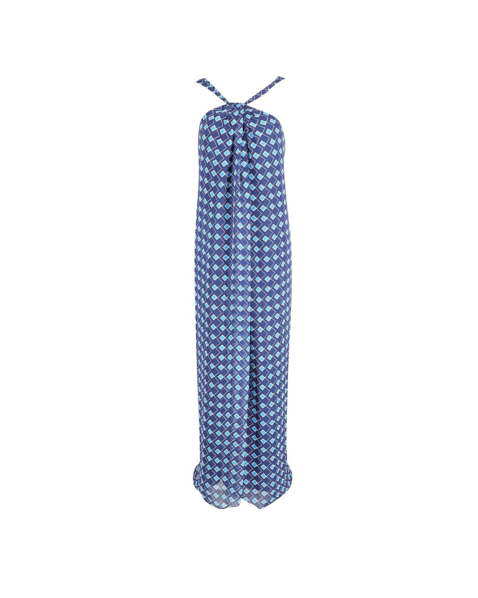 image of Diane Von Furstenberg Blue Silk Halter Maxi Dress With Front Slit And Criss Cross Back Straps, Wome