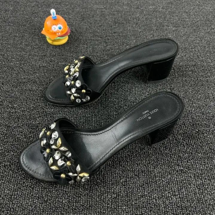 Louis Vuitton Louis Vuitton Black Embellished Heeled Mules 0079 Size US 6 / IT 36 - 1 Thumbnail