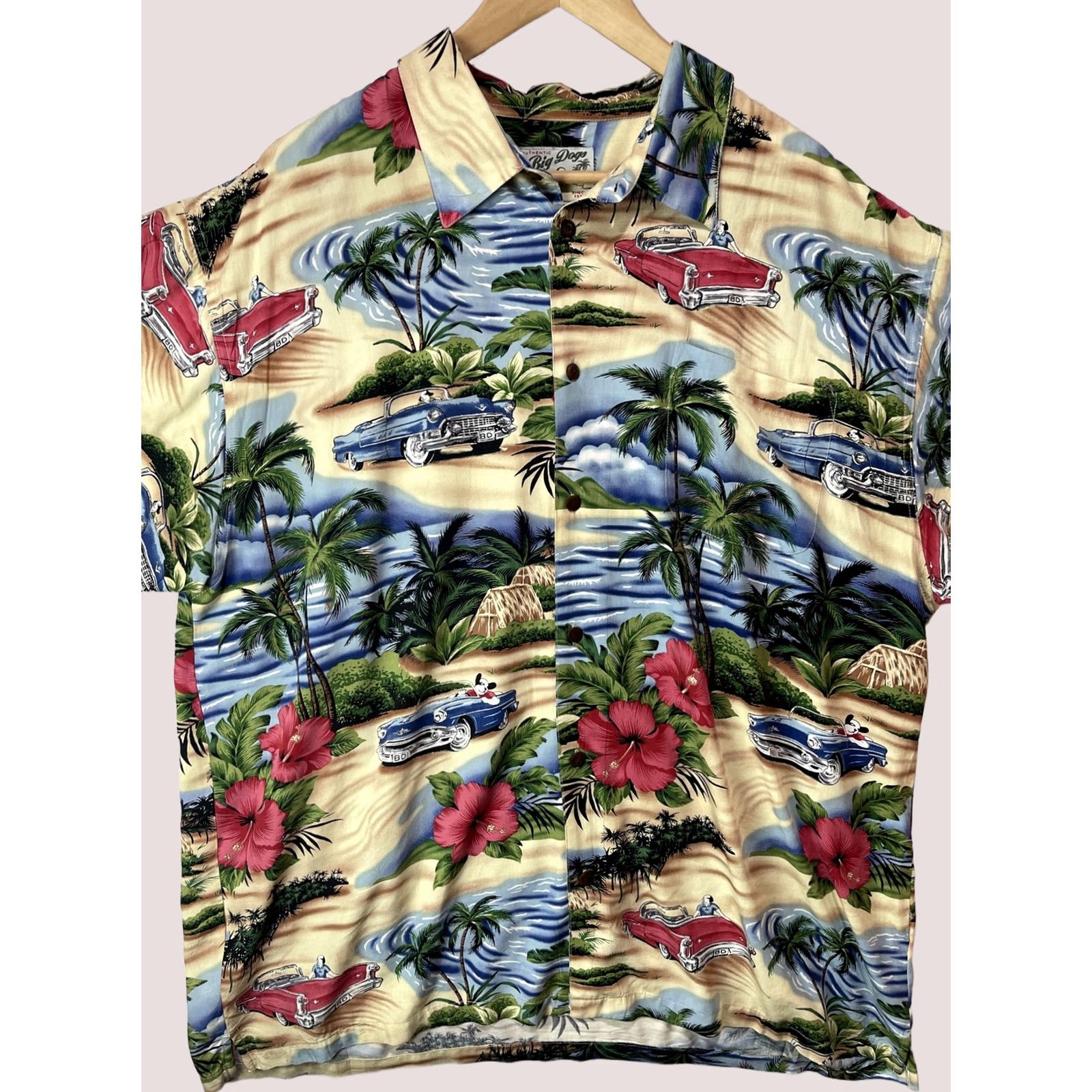 Big Dogs Big Dogs Shirt Mens XL Hawaiian Floral Tropical Cars Vintage Button Up Short Sleeve Collared Size US XL / EU 56 / 4 - 1 Thumbnail