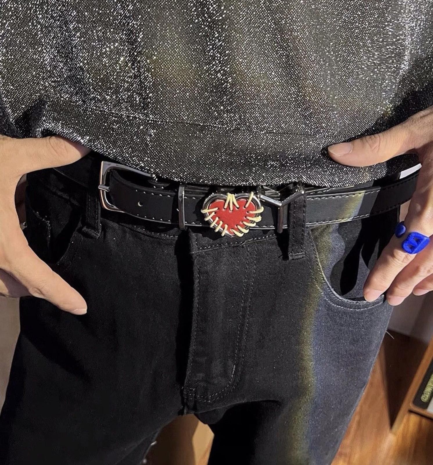 Jewelry Red Hearth Patch Black PU Leather Belt Size ONE SIZE - 4 Thumbnail