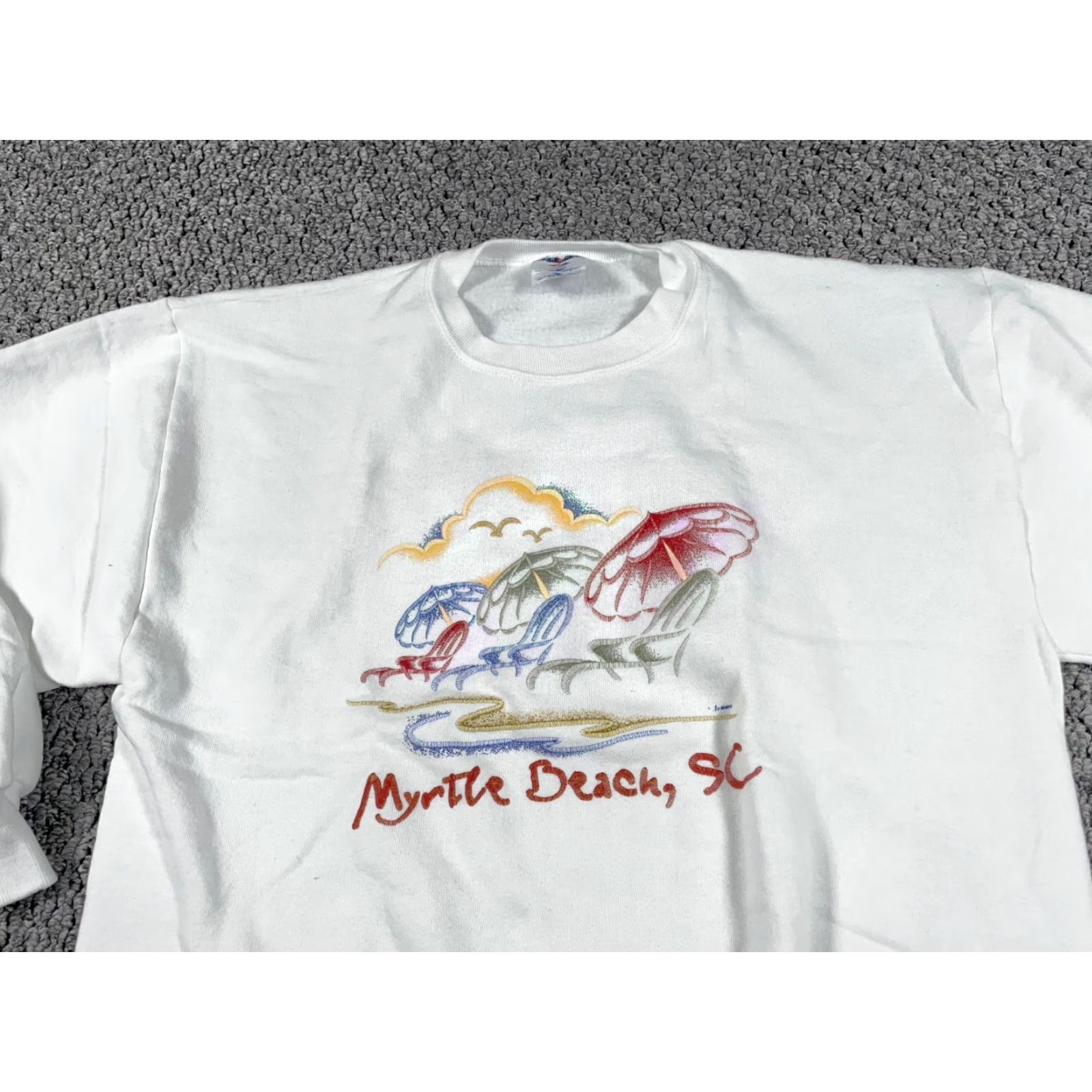 Jerzees VINTAGE Jerzees Sweatshirt Shirt Adult Large White Myrtle Beach Sketch Print 90s City Hipster Retro Mens Size US L / EU 52-54 / 3 - 5 Thumbnail