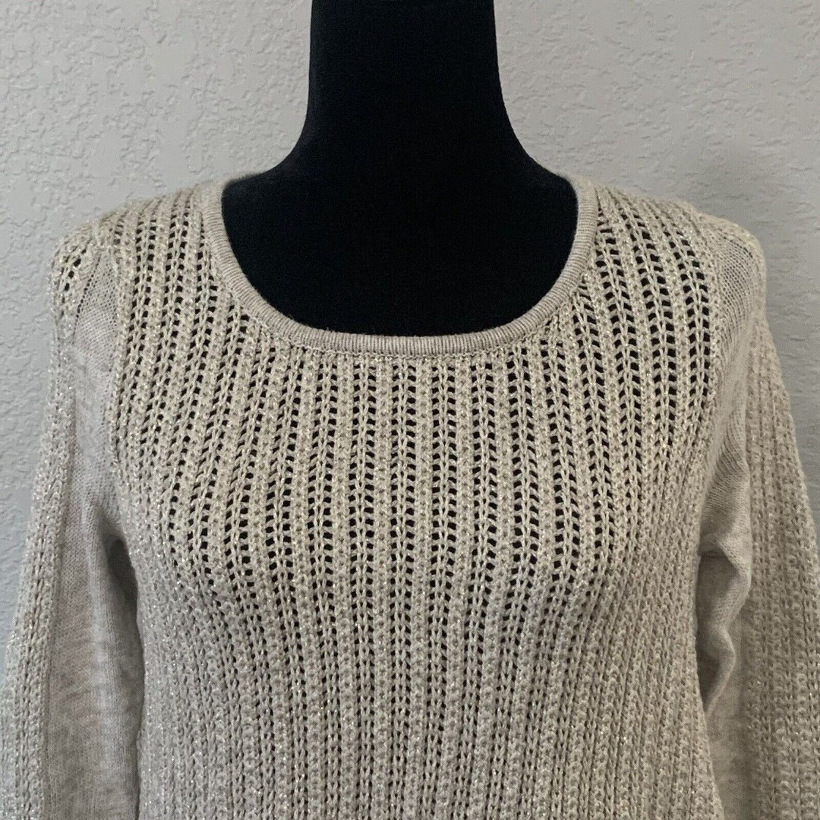 Lucky Brand Lucky Brd Sweater Sm Beige Metallic Gold Long Sleeve Acrylic Size S / US 4 / IT 40 - 3 Thumbnail