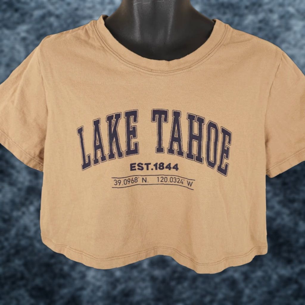 Vintage Lake Tahoe Crop Top T Shirt Womens Size Medium Beige Travel Destination Tee Size M / US 6-8 / IT 42-44 - 1 Thumbnail
