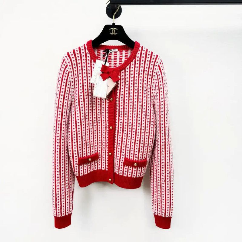 Miu Miu Miu Miu Red Wool Long Sleeve Cardigan 0089 Size S / US 4 / IT 40 - 1 Thumbnail