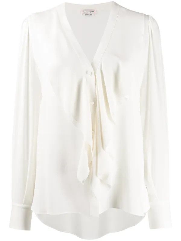 Alexander McQueen o1y0325 Silk Top in White Size M / US 6-8 / IT 42-44 - 1 Thumbnail