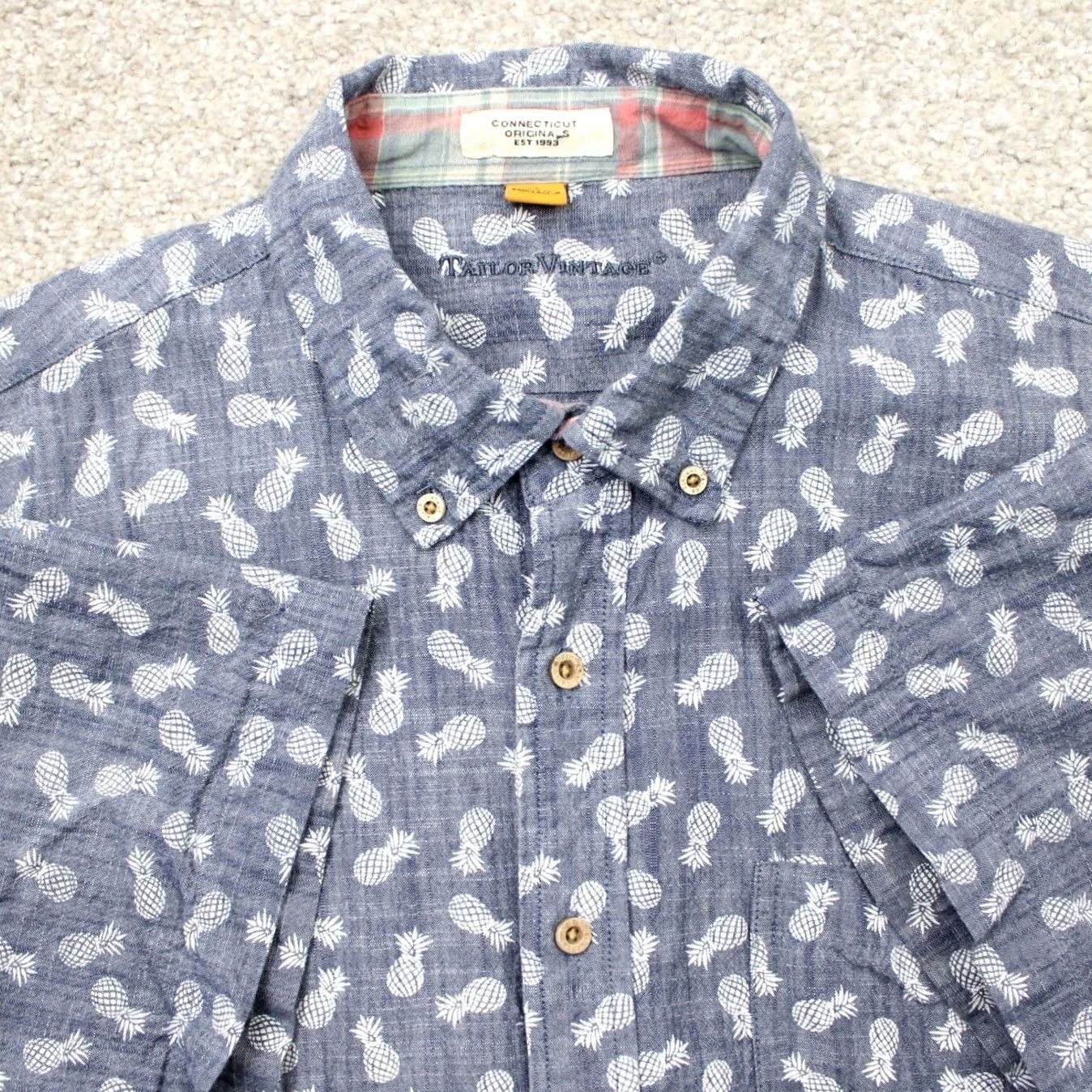 Vintage Tailor Vintage AOP Shirt Mens XL Blue Pineapple All Over Print Short Sleeve Size US XL / EU 56 / 4 - 2 Thumbnail