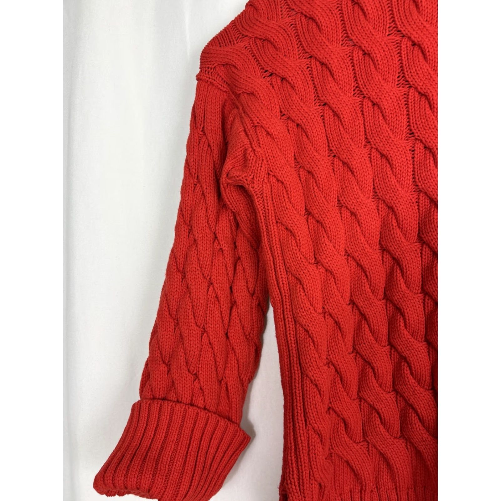 J.Crew VINTAGE? No — Actually J.Crew M-L Cotton Cable Knit Side Slit Crew Sweater Red-Orange Oversized BM401 Size L / US 10 / IT 46 - 2 Thumbnail
