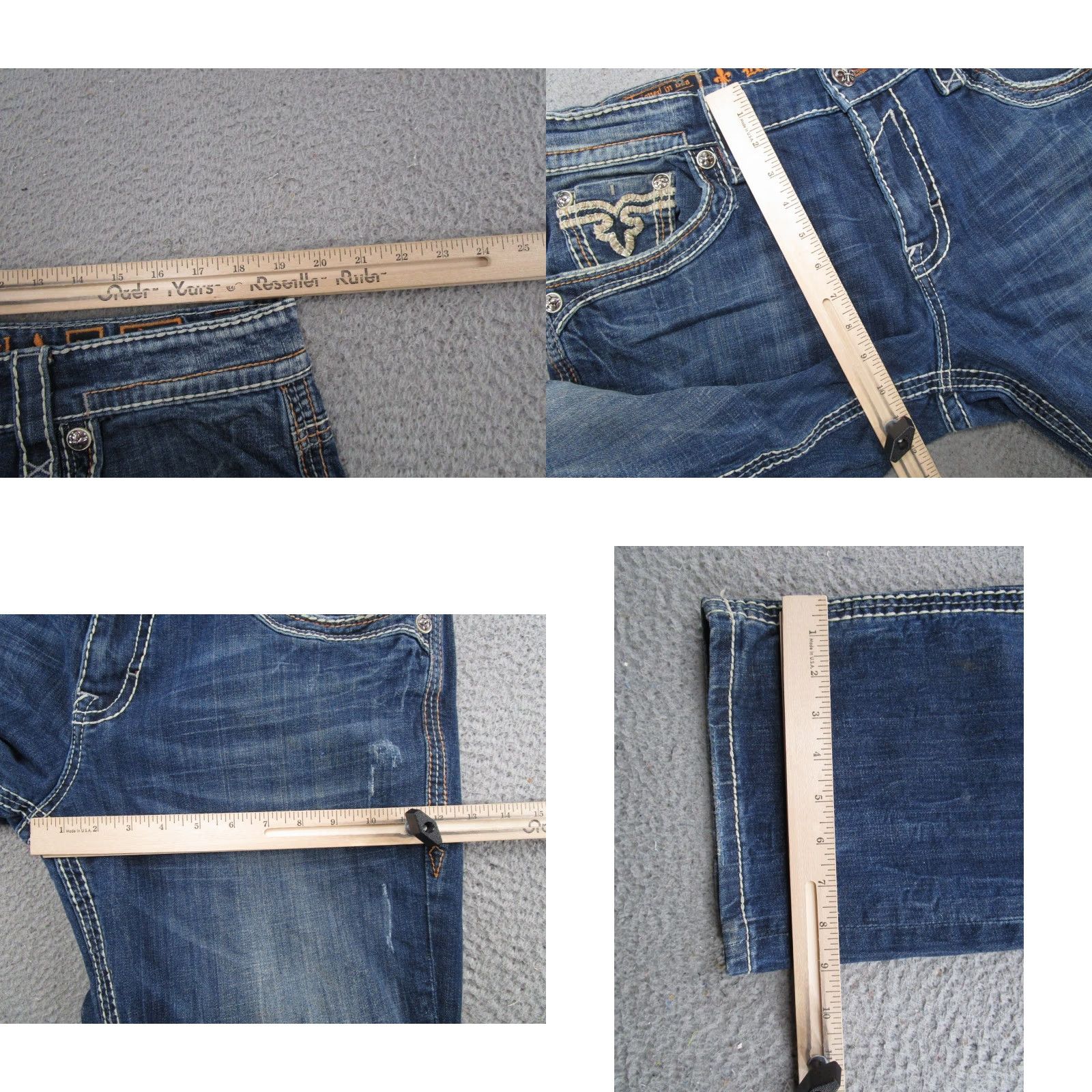 Vintage Rock Revival Jeans Casey Men's 38x33 Distressed Embordered Denim Thick Stitch Size US 38 / EU 54 - 8 Thumbnail