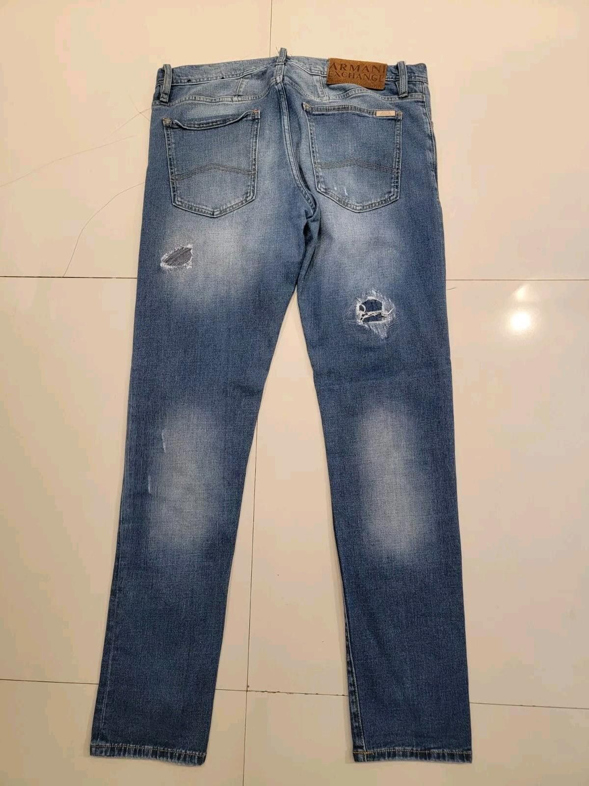 Armani Exchange Armani Exchange Mens Skinny Jeans 34 Blue Denim Distressed Size US 34 / EU 50 - 2 Thumbnail