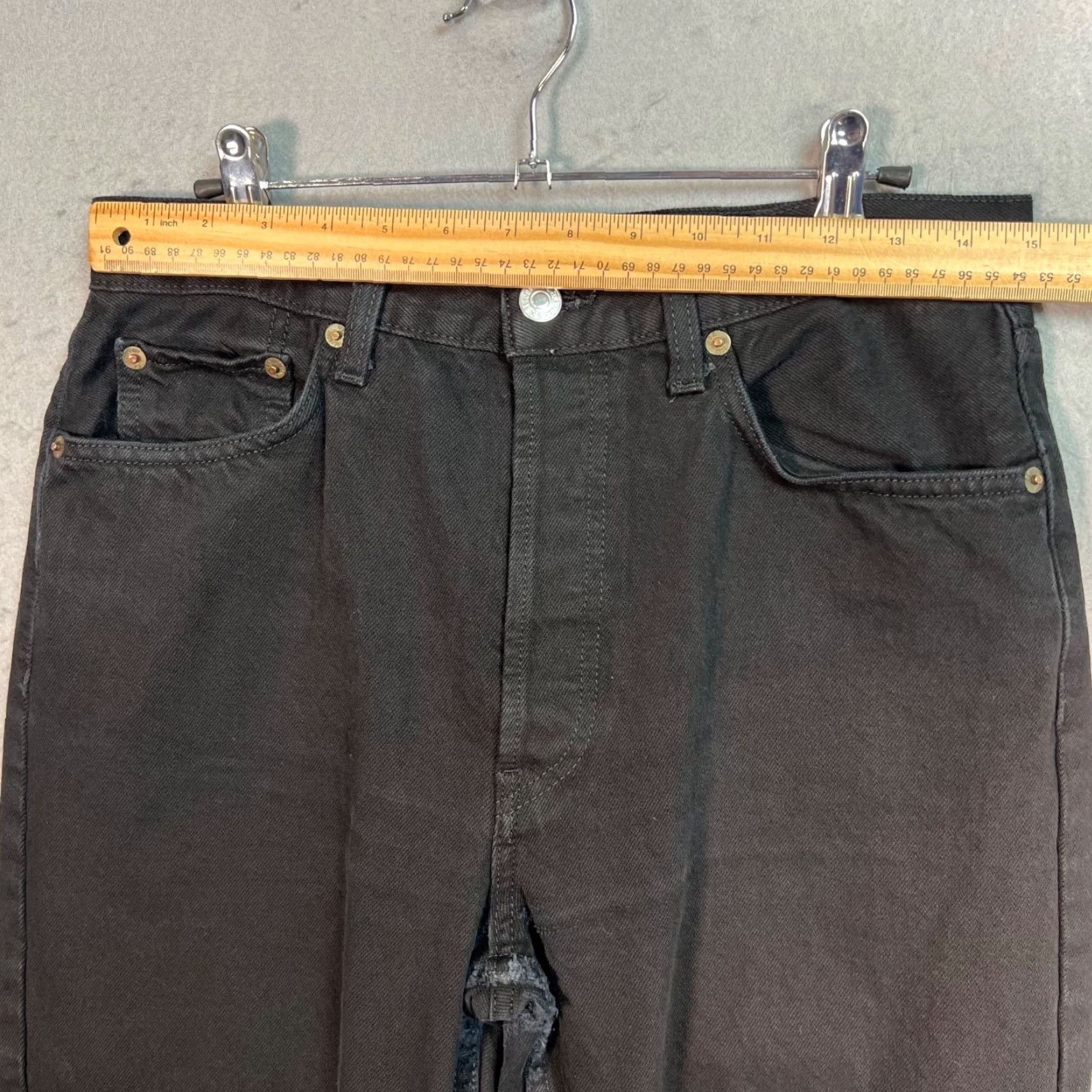 RE/DONE Re/Done Originals Womens 29 Black High-Waist Straight-Leg Jeans W/ Frayed Hem - 5-Pocket Denim Cotton Blend Button Rise High Vintage No Size 29" - 5 Thumbnail