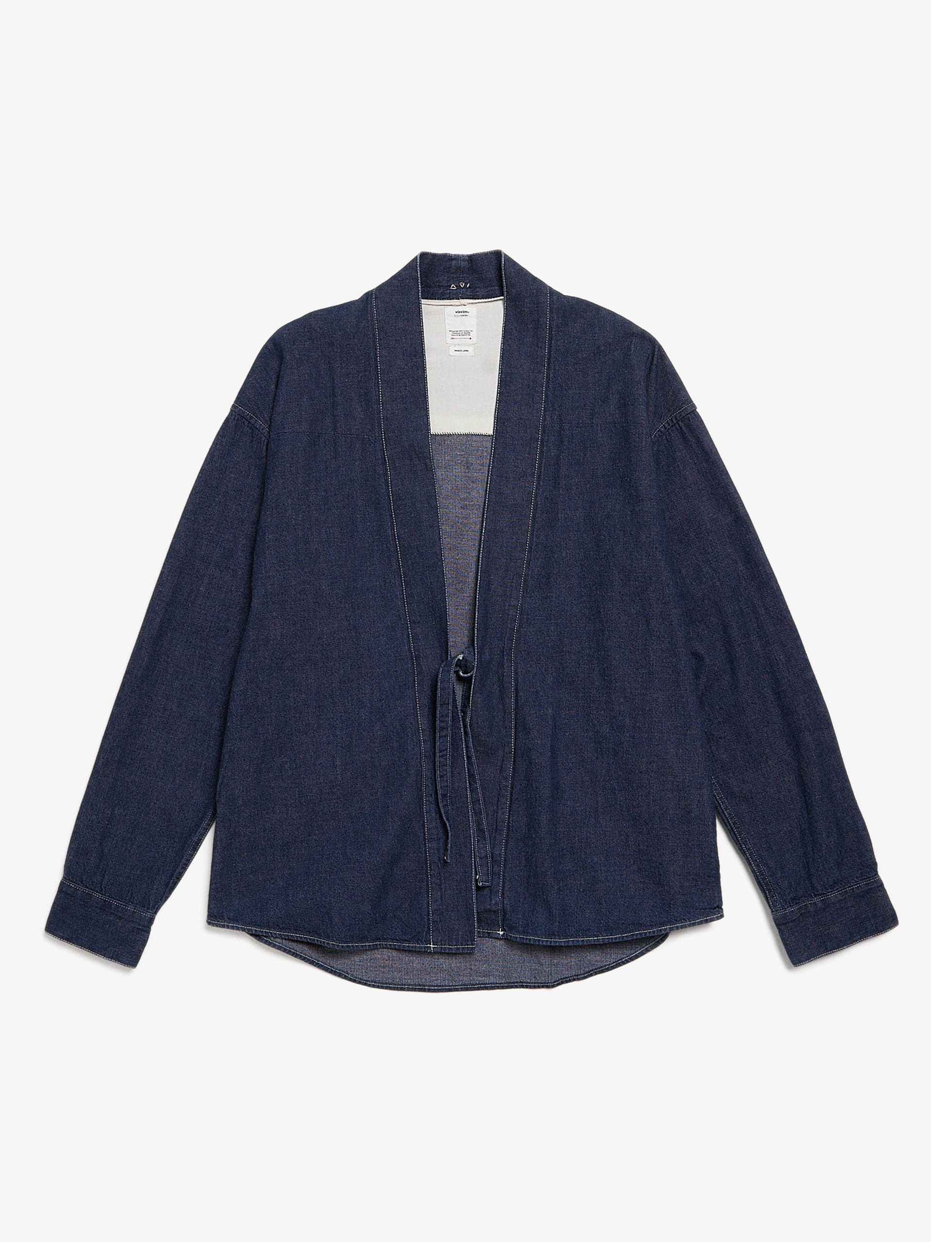 Image of Visvim Navy Denim Cotton Kimono Jacket, Men's (Size XL)