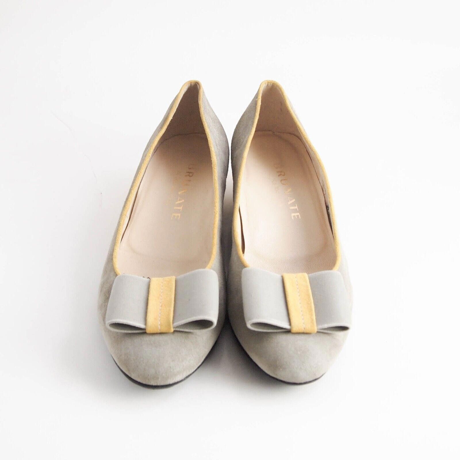 Designer Brunate Bow Loafers Low Wedge Gray Yellow Suede US 9 EU 39 Size US 9 / IT 39 - 1 Thumbnail