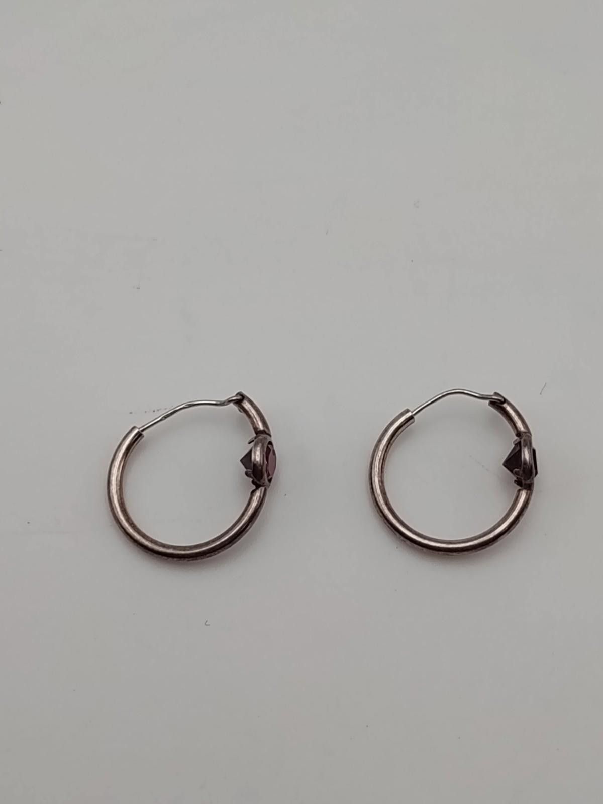 The Unbranded Brand Vintage Silver Tone Hoop Earrings Purple Stone Amethyst Look Size ONE SIZE - 2 Thumbnail