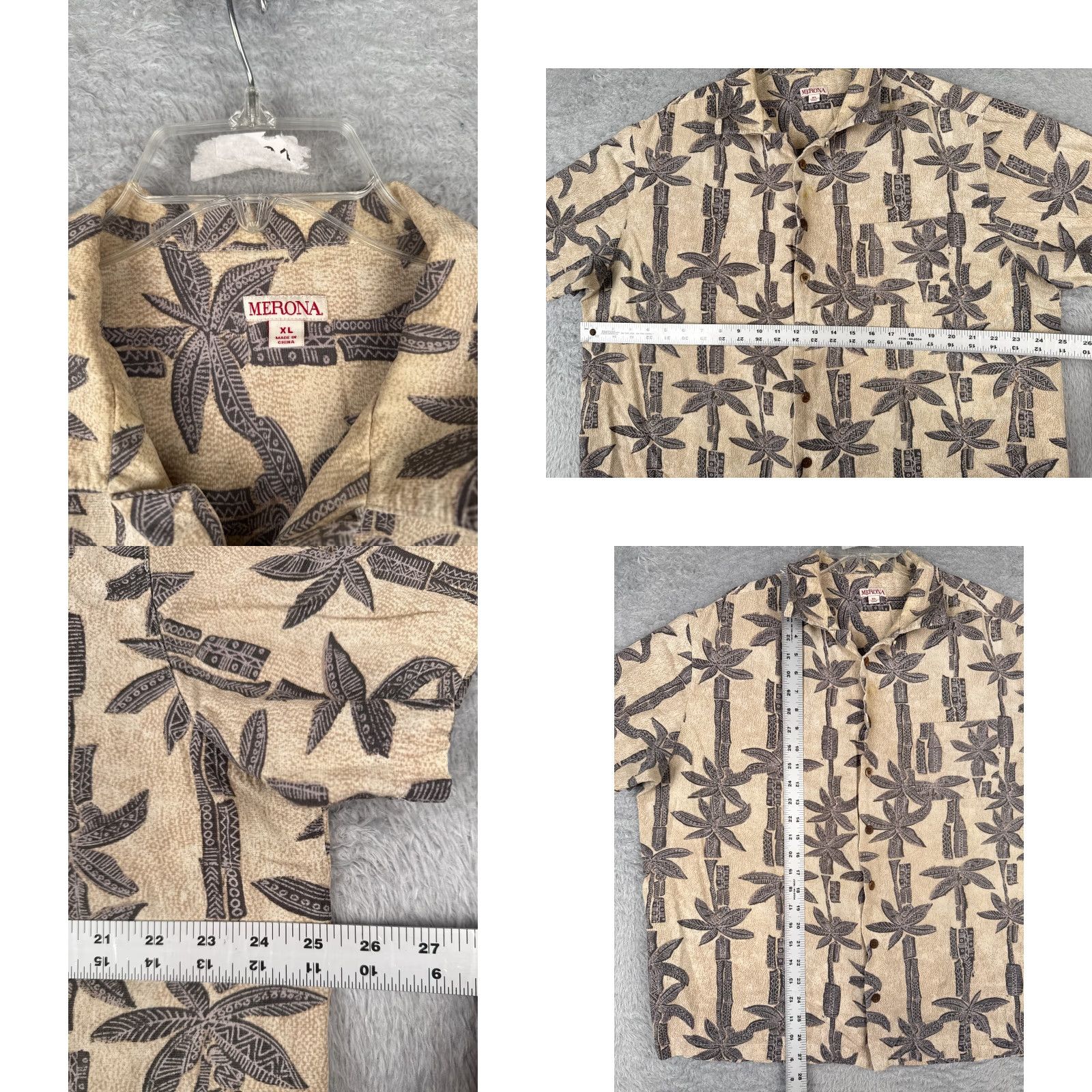 Merona VINTAGE Merona Shirt Mens XL Beige Palm Tree Button-Up Hawaiian Cotton Blend Size US XL / EU 56 / 4 - 8 Thumbnail