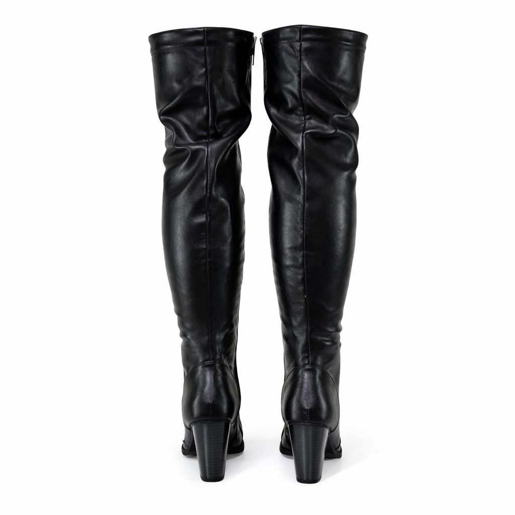 Other Ren Black Vegan Leather Lace Up Western OTK Boots 3.25" Heel Size US 7 / IT 37 - 4 Thumbnail