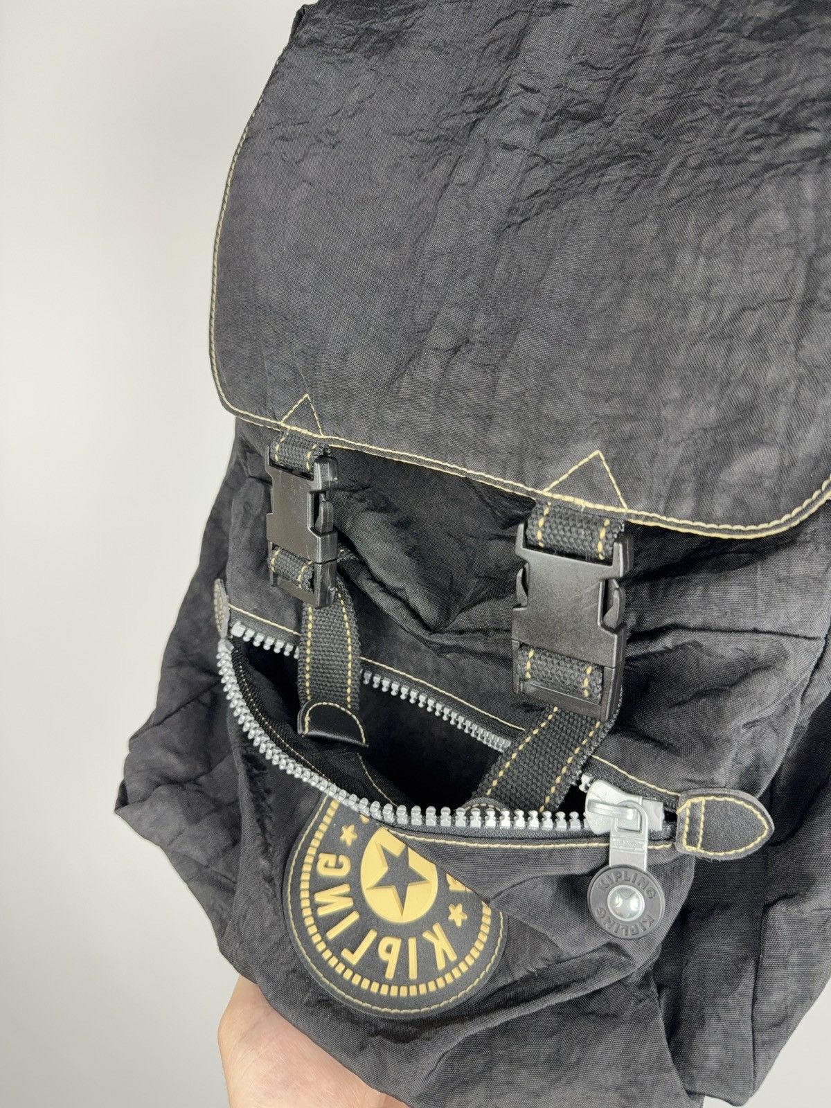 Vintage Kipling Backpack Black Outdor Nylon Y2K Big Logo Rucksack Size ONE SIZE - 11 Thumbnail