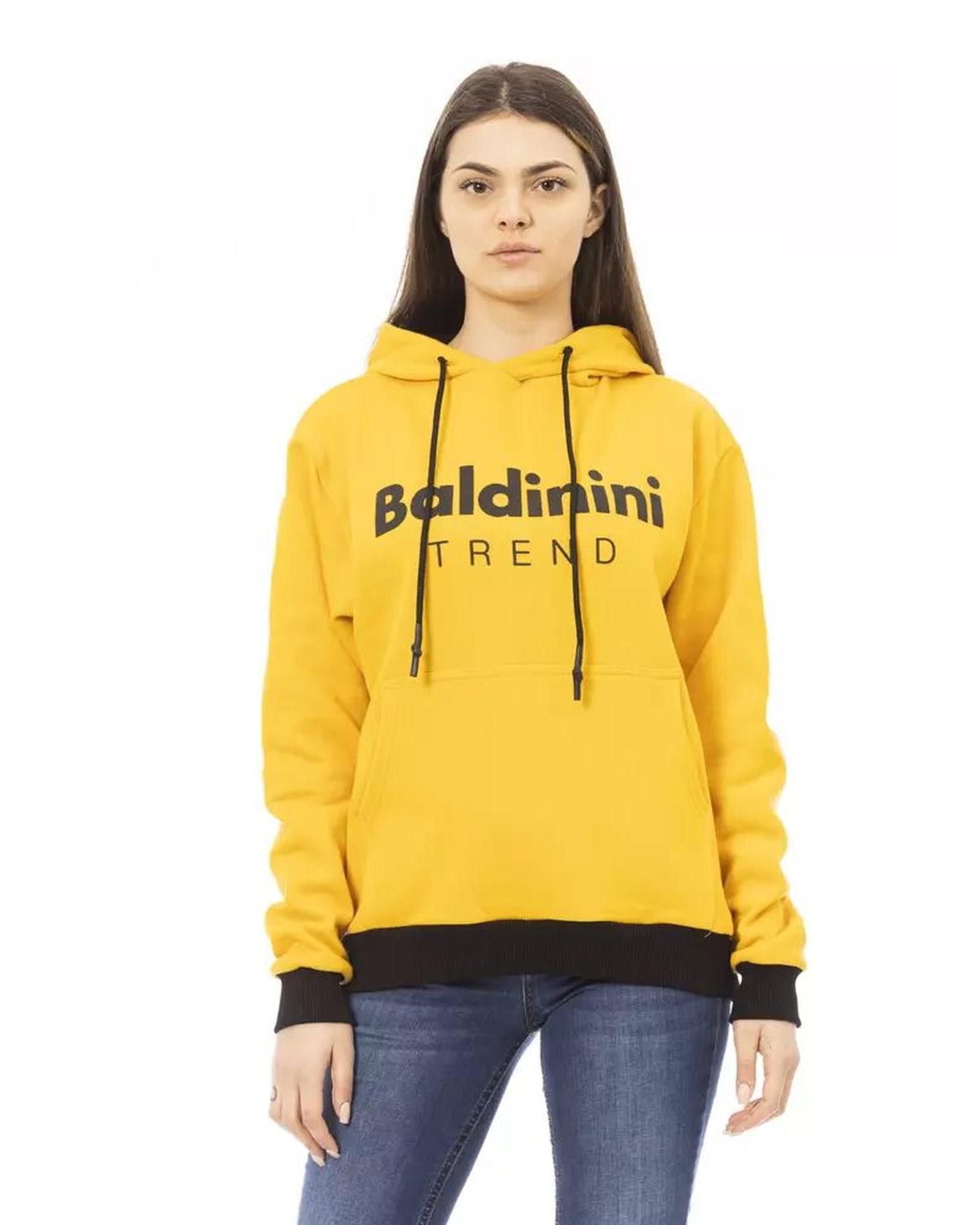 image of Baldinini Logo Fleece Hoodie With Maxi Front Pocket in Yellow, Women's (Size XS)