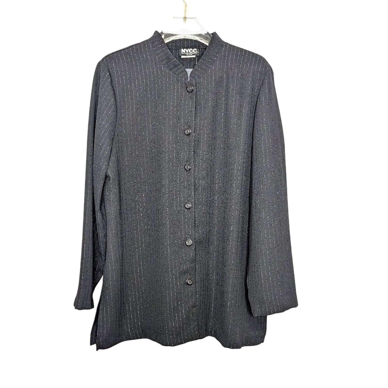 Vintage Vintage 90's Black Mandarin Collar Metallic Pin Stripe Top Size L / US 10 / IT 46 - 1 Thumbnail