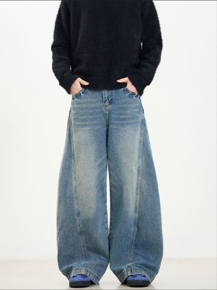 Japanese Brand × Jean Vintage washed distressed scimitar design loose fit jeans Size US 32 / EU 48 - 1 Thumbnail