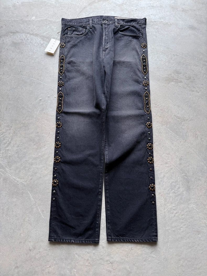 Kapital Black Wash Straight Leg Jeans with Gems