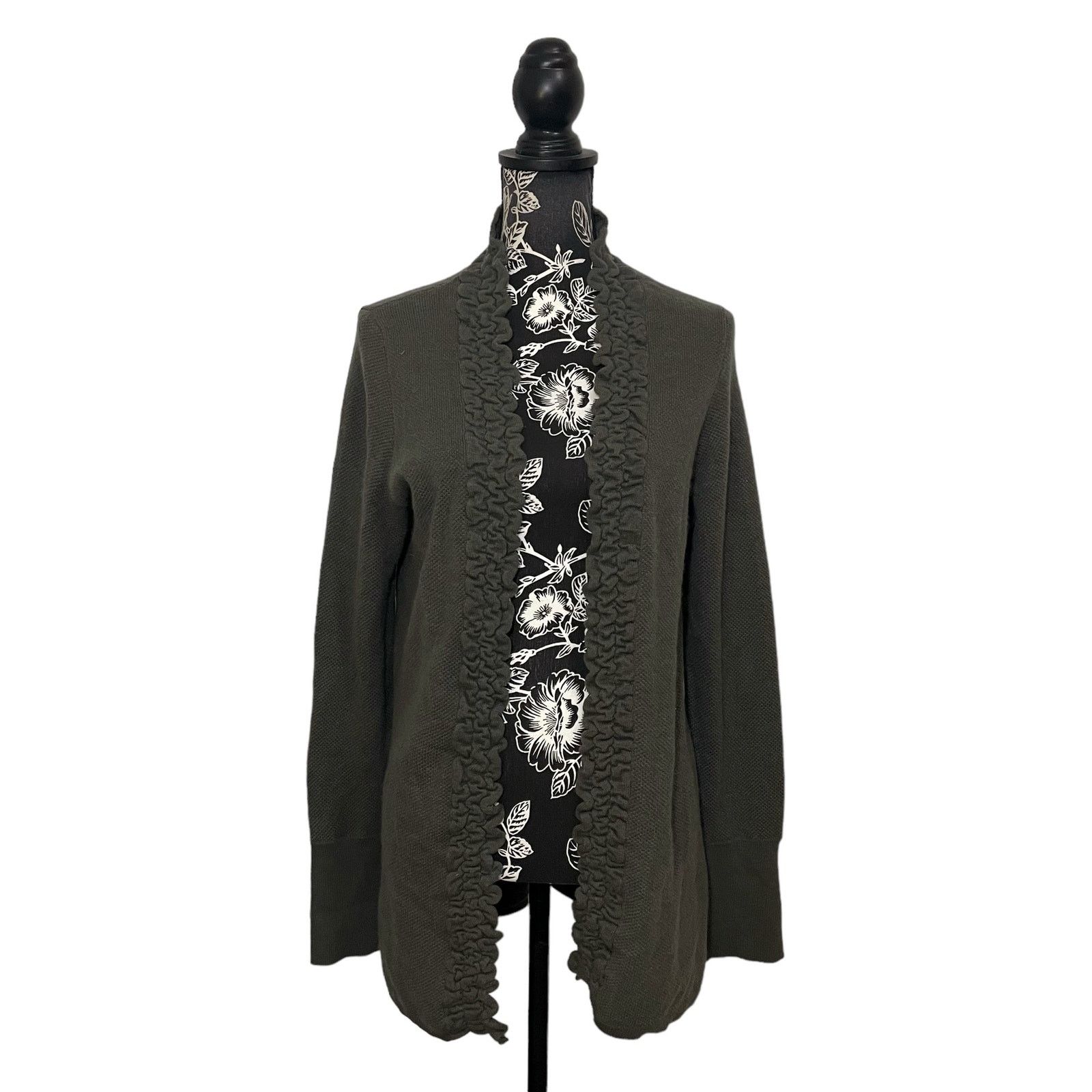 Other Asha 100% Cashmere Open Front Cardigan Gray Ruffled Medium Size M / US 6-8 / IT 42-44 - 1 Thumbnail