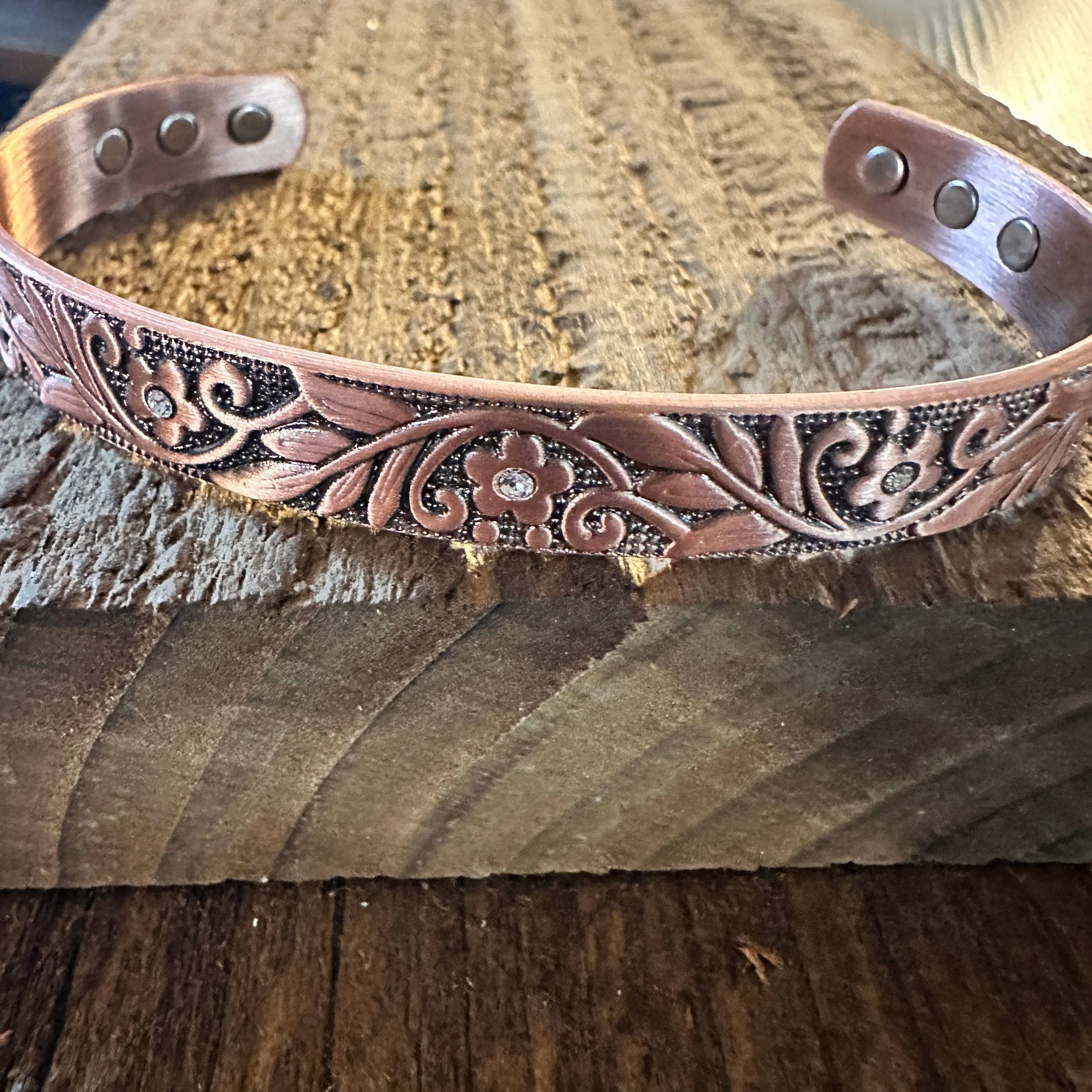 Other Boho Copper Floral Cuff Bangle Bracelet, Arthritis Relief, G Size ONE SIZE - 2 Thumbnail