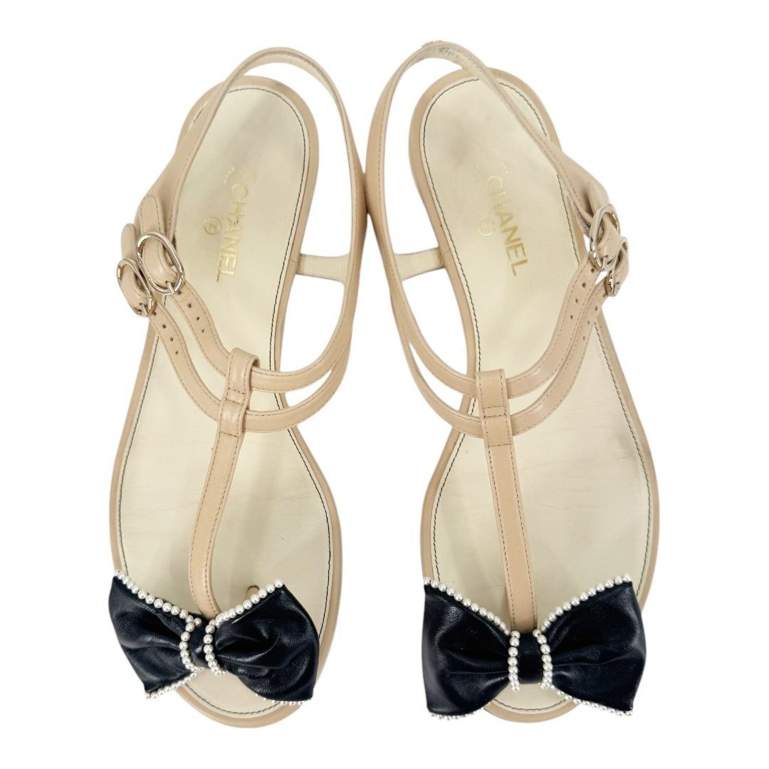 Chanel Chanel CC Logo Bow Pearl Leather Sandals Wide Fit Size US 8 / IT 38 - 2 Thumbnail