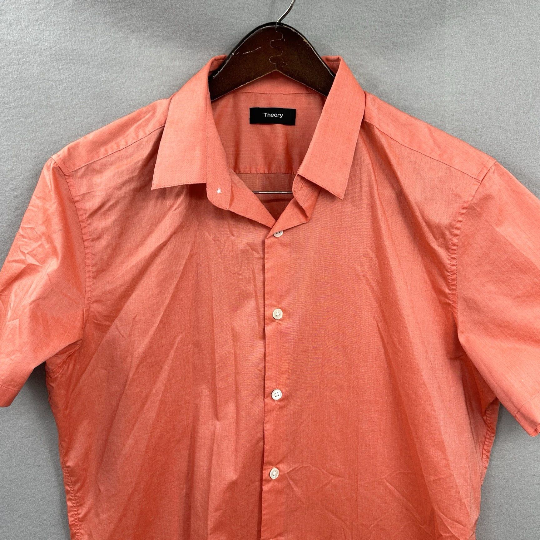 Theory THEORY Shirt Mens Large Sylvan Tailored Button Front Short Sleeve Coral Preppy Size US M / EU 48-50 / 2 - 2 Thumbnail