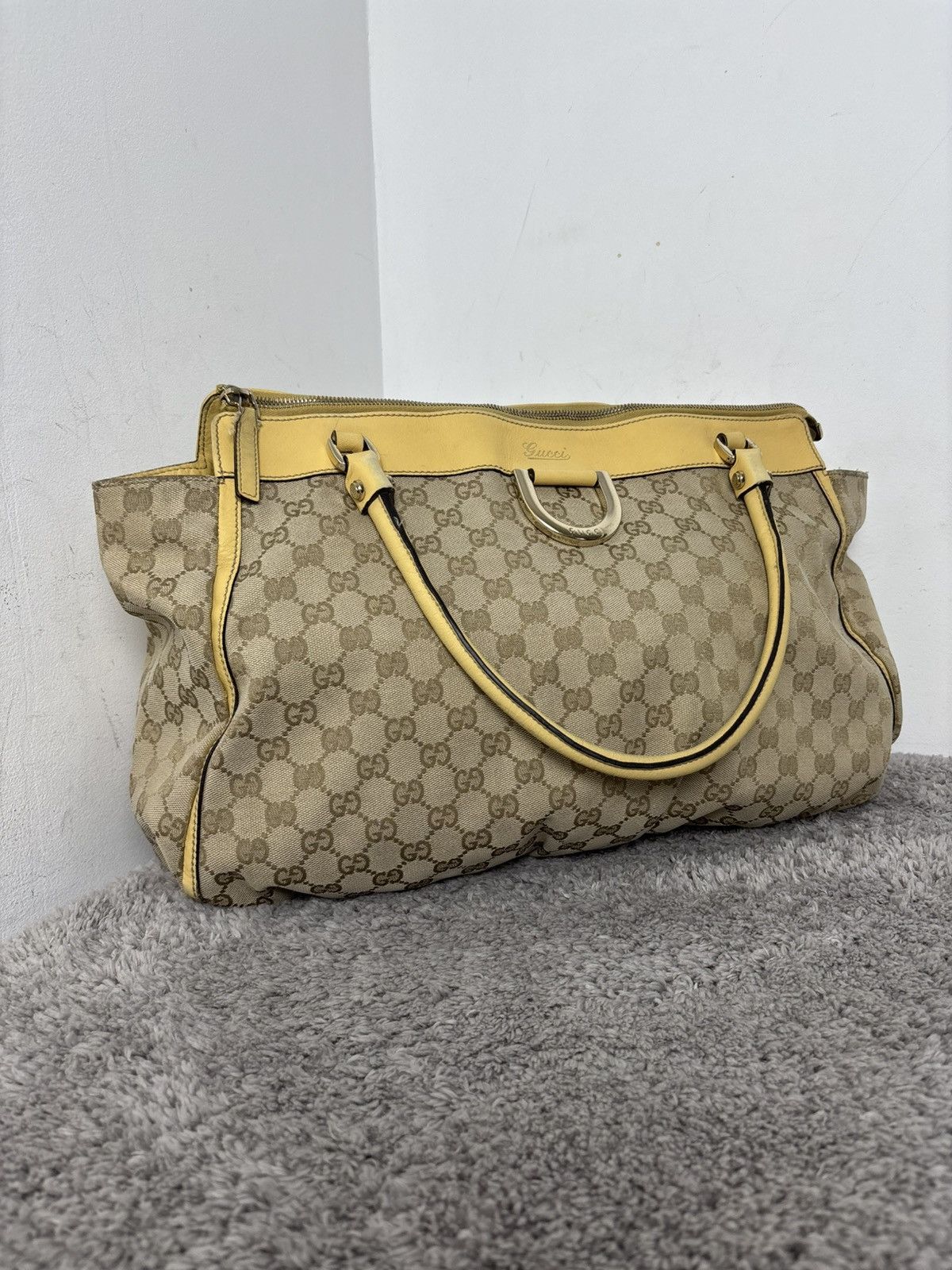 Gucci GUCCI GG Canvas Tote Bag Beige Gold Auth th540 Golden boston Size ONE SIZE - 2 Thumbnail