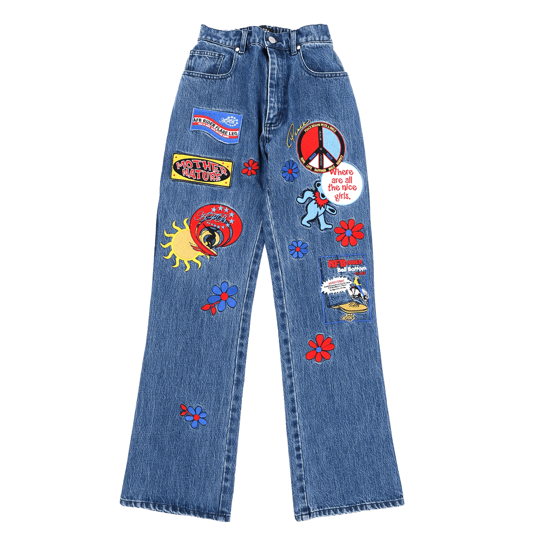 image of Afb Patched Flare Denim in Blue, Men's (Size 34)
