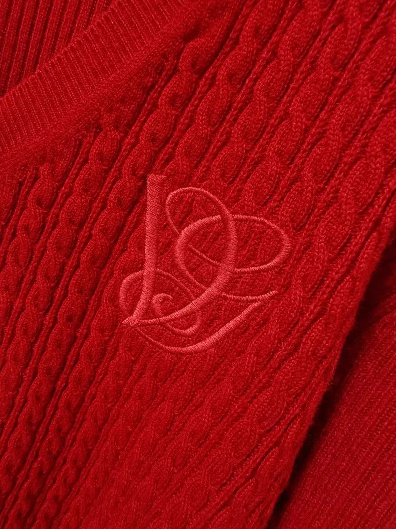 Valentino Valentino Red V-neck wool knit ruffled sleeve pullover Size XL / US 12-14 / IT 48-50 - 2 Thumbnail