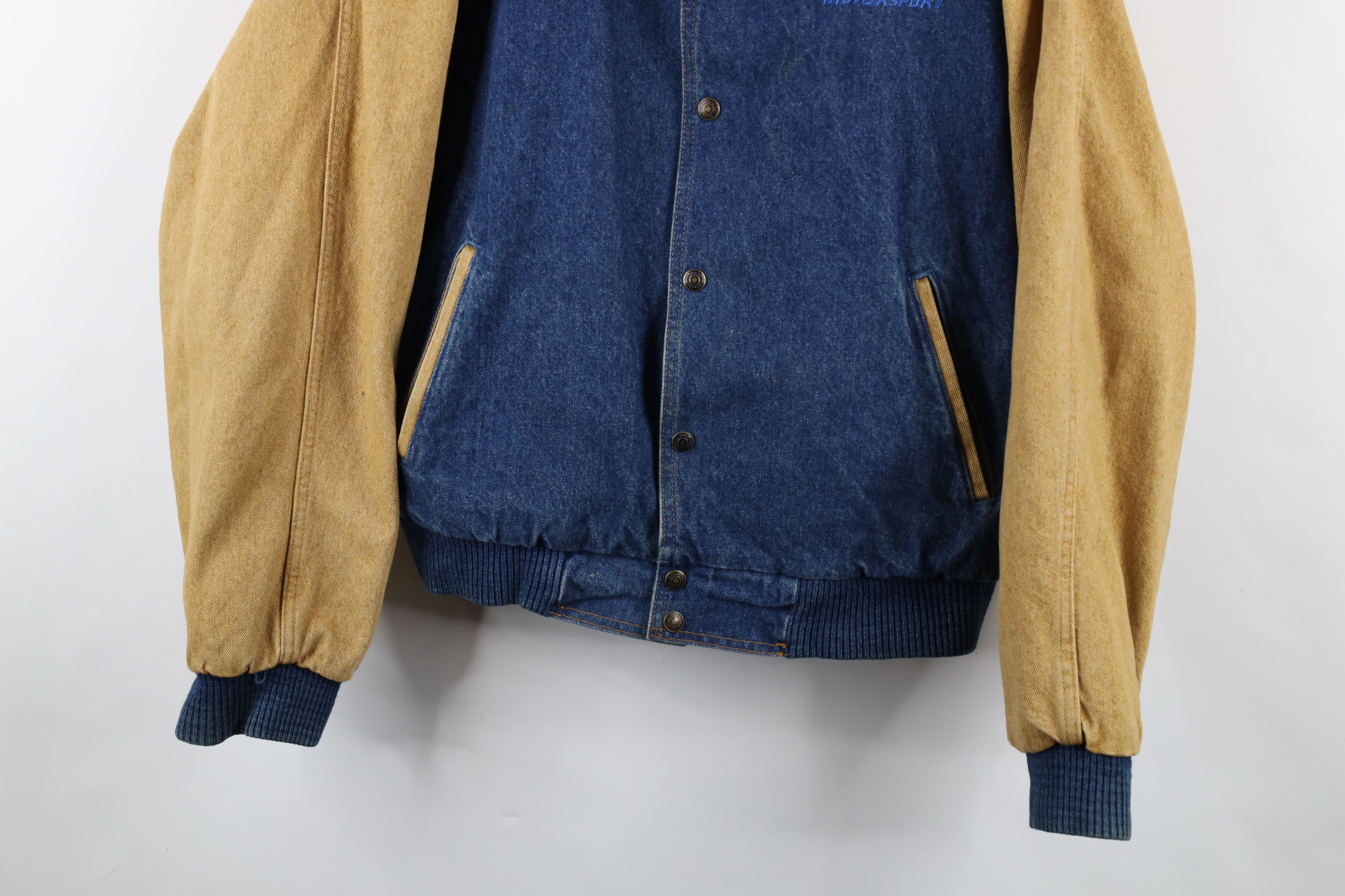 Vintage Vintage 90s Ford Motorsport Denim Jean Varsity Bomber Jacket Size US L / EU 52-54 / 3 - 3 Thumbnail