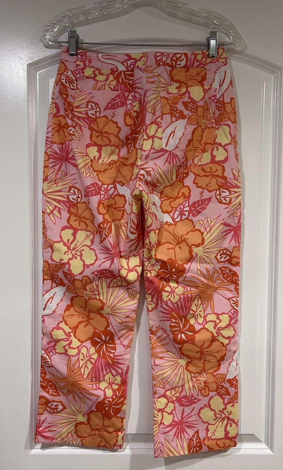 Designer LILLY PULITZER Floral Capri Crop Pants Size 2 Orange/Pink Size 26" / US 2 / IT 38 - 3 Thumbnail