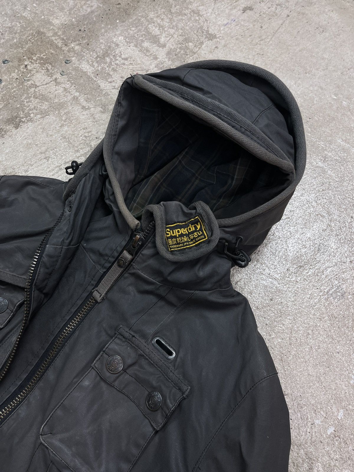 Superdry DOUBLE HOODED WAXED BOXY MULTIPOCKET BIKER JACKET - № 2253 Size US M / EU 48-50 / 2 - 6 Thumbnail