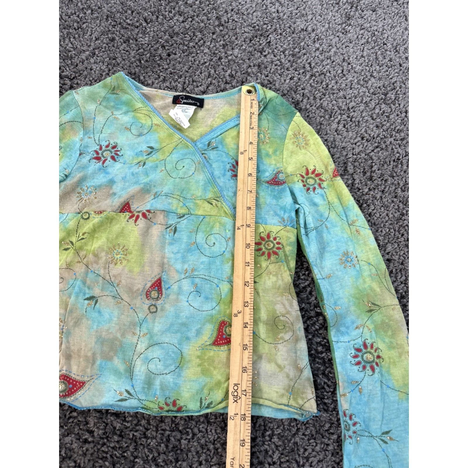 Vintage VINTAGE Long Sleeve Shirt Womens Medium Green Floral Sheer 90s Fairy Boho V-Neck Blouse M Womens Green Floral 90s Fairy Size M / US 6-8 / IT 42-44 - 2 Thumbnail