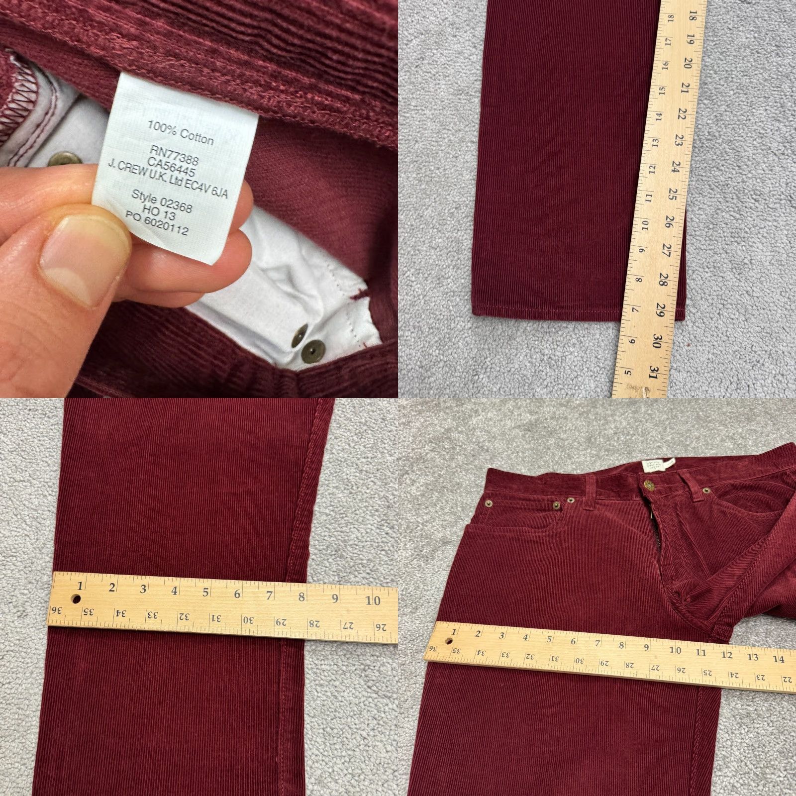 J.Crew J.Crew Slim Fit Corduroy Pants Mens 33x30 Red Cotton Flat Front Chino Classic Preppy 5-Pocket Menswear Size US 33 - 8 Thumbnail