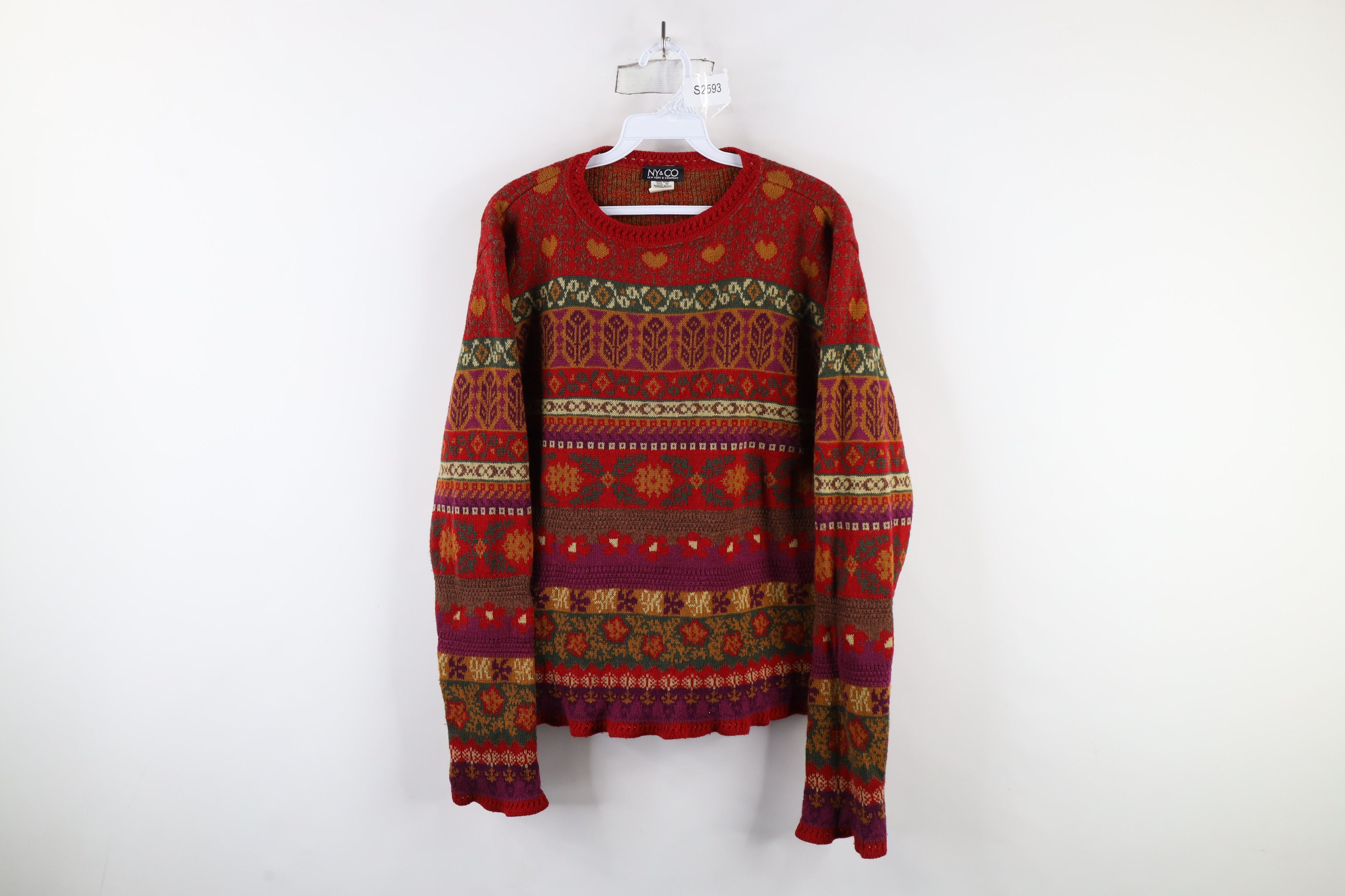 Vintage Vintage 90s Streetwear Fair Isle Flower Heart Knit Sweater Size L / US 10 / IT 46 - 1 Thumbnail