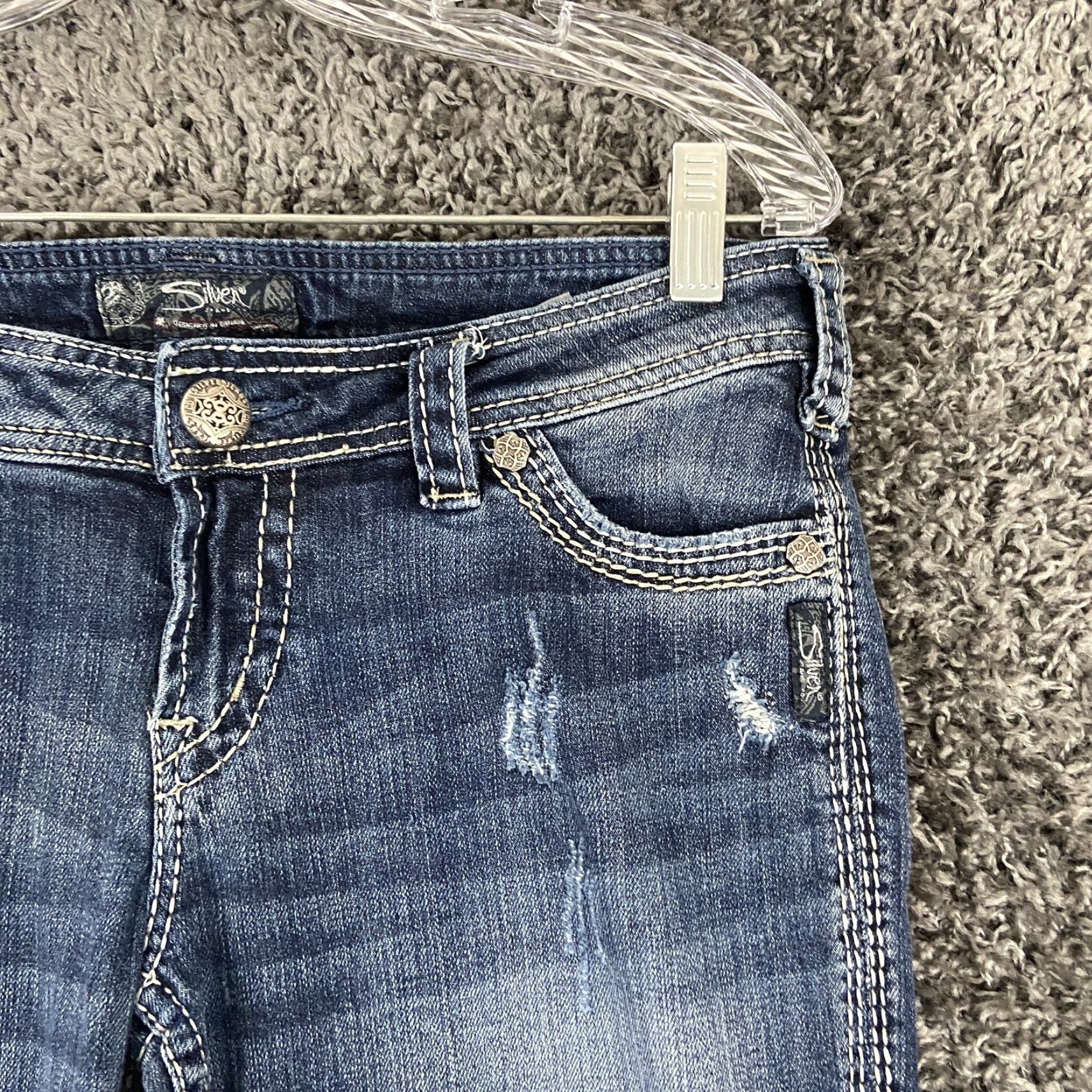 Silver Jeans Co. Silver Jeans Capri Jeans Women W29 Distressed Heavy Stitch Blue Womens Size 29" - 6 Thumbnail