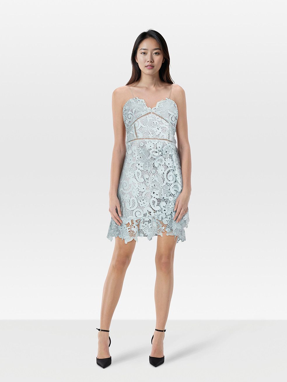 Self-Portrait Blue Mini Lace Dress Size L / US 10 / IT 46 - 1 Thumbnail