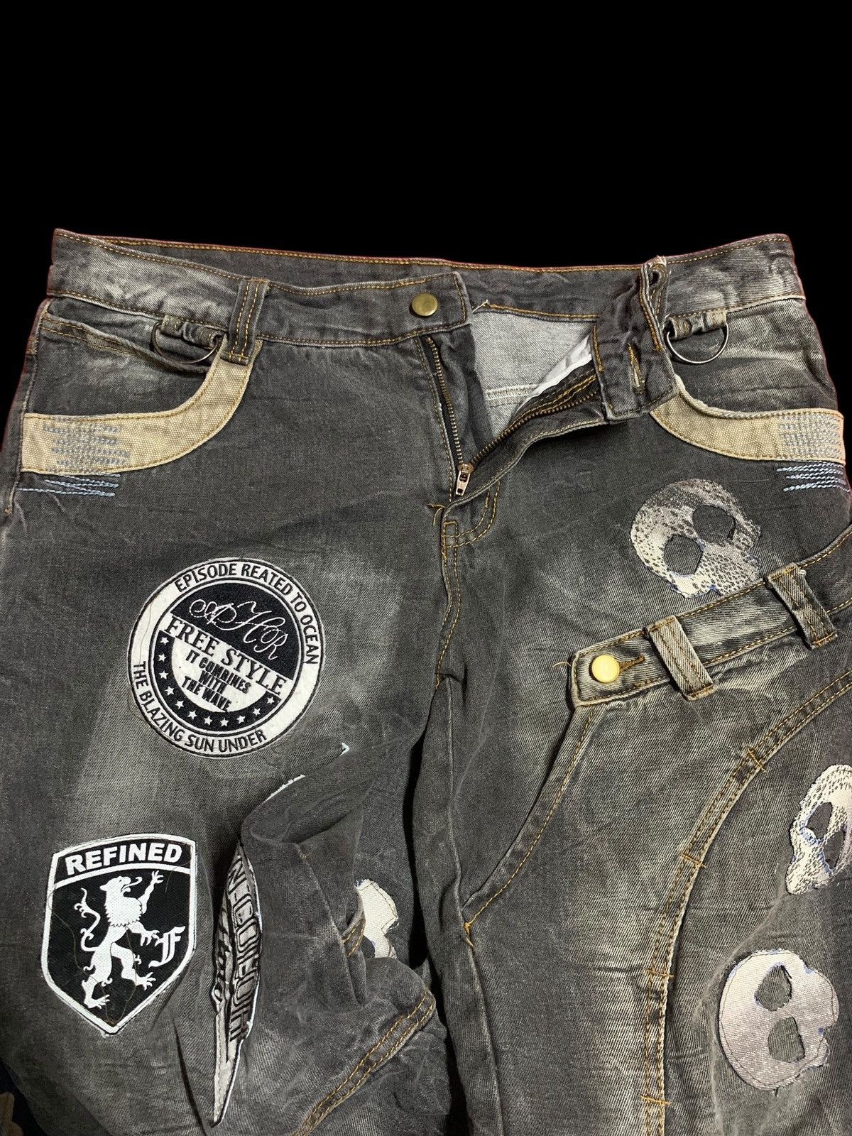 Japanese Brand vintage bondage punk skull head waist half back front Denim Size US 37 - 23 Thumbnail