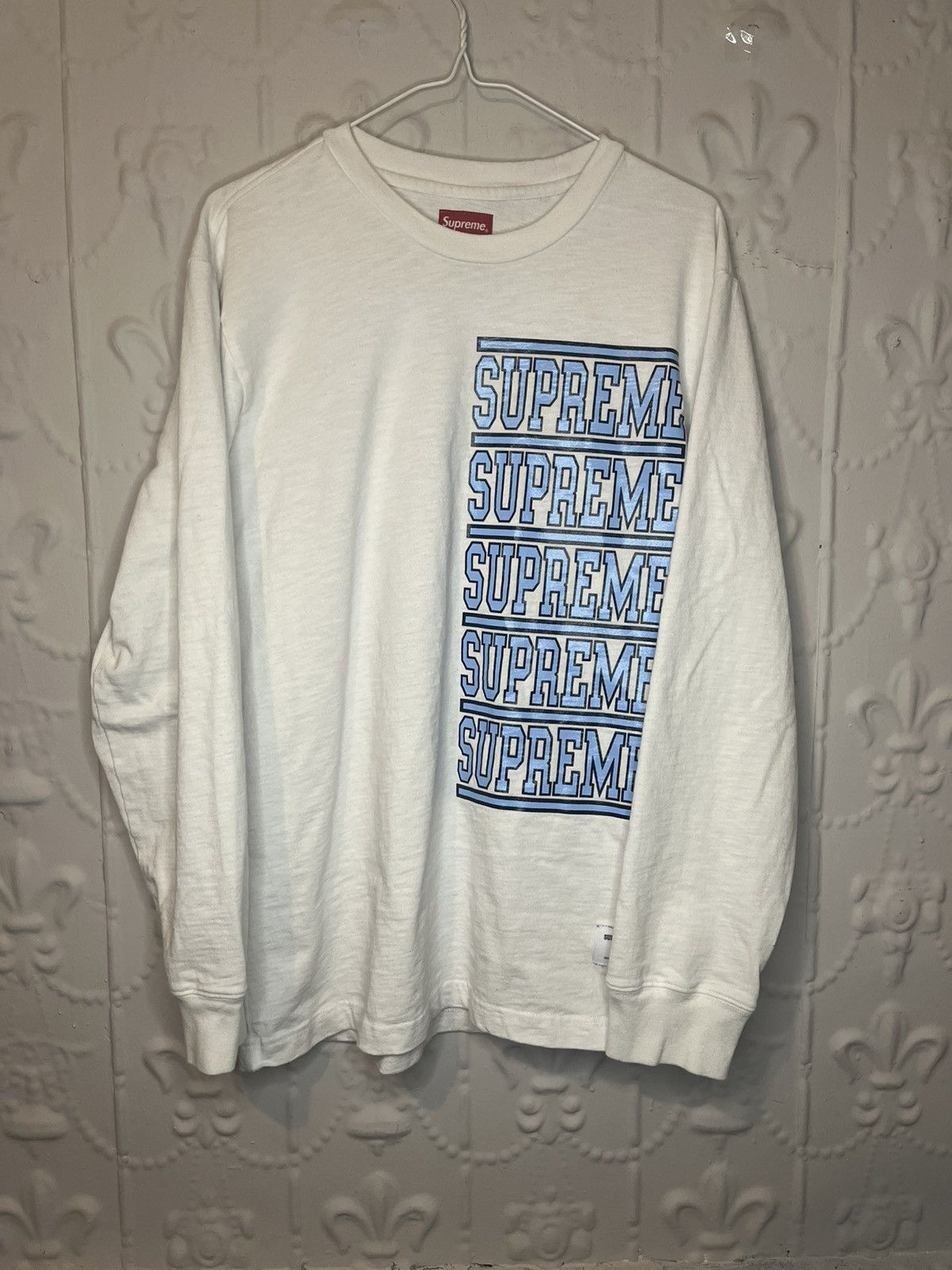 Supreme Supreme White UNC Spellout Logo Long Sleeve Shirt Size US L / EU 52-54 / 3 - 1 Thumbnail