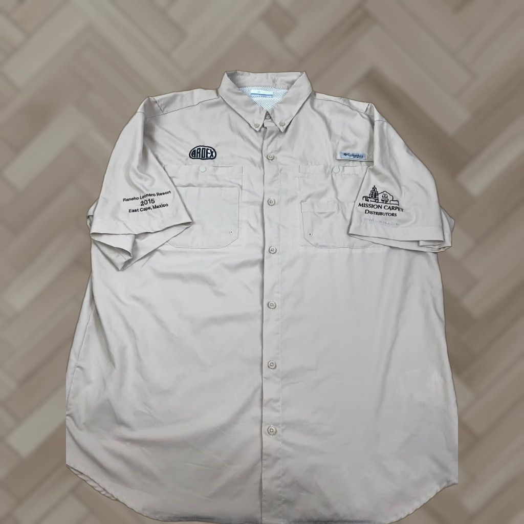 Vintage Columbia Shirt Mens XL PFG Button-Up Short Sleeve Tan Beige Breathing Pockets Outdoor Fishing Casual Size US 36 / EU 52 - 1 Thumbnail