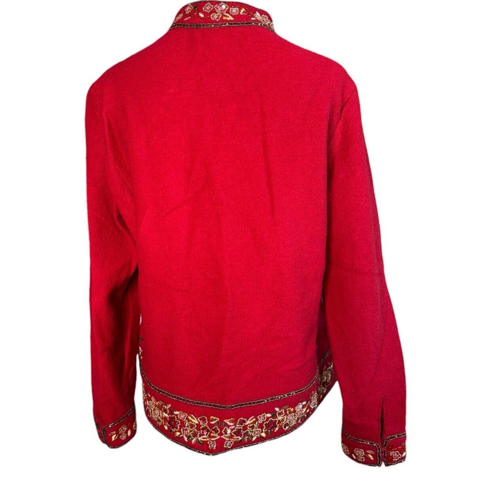 Other Vintage Talbots Red Boiled Wool Sweater Jacket Beaded Sz PL Size L / US 10 / IT 46 - 6 Thumbnail