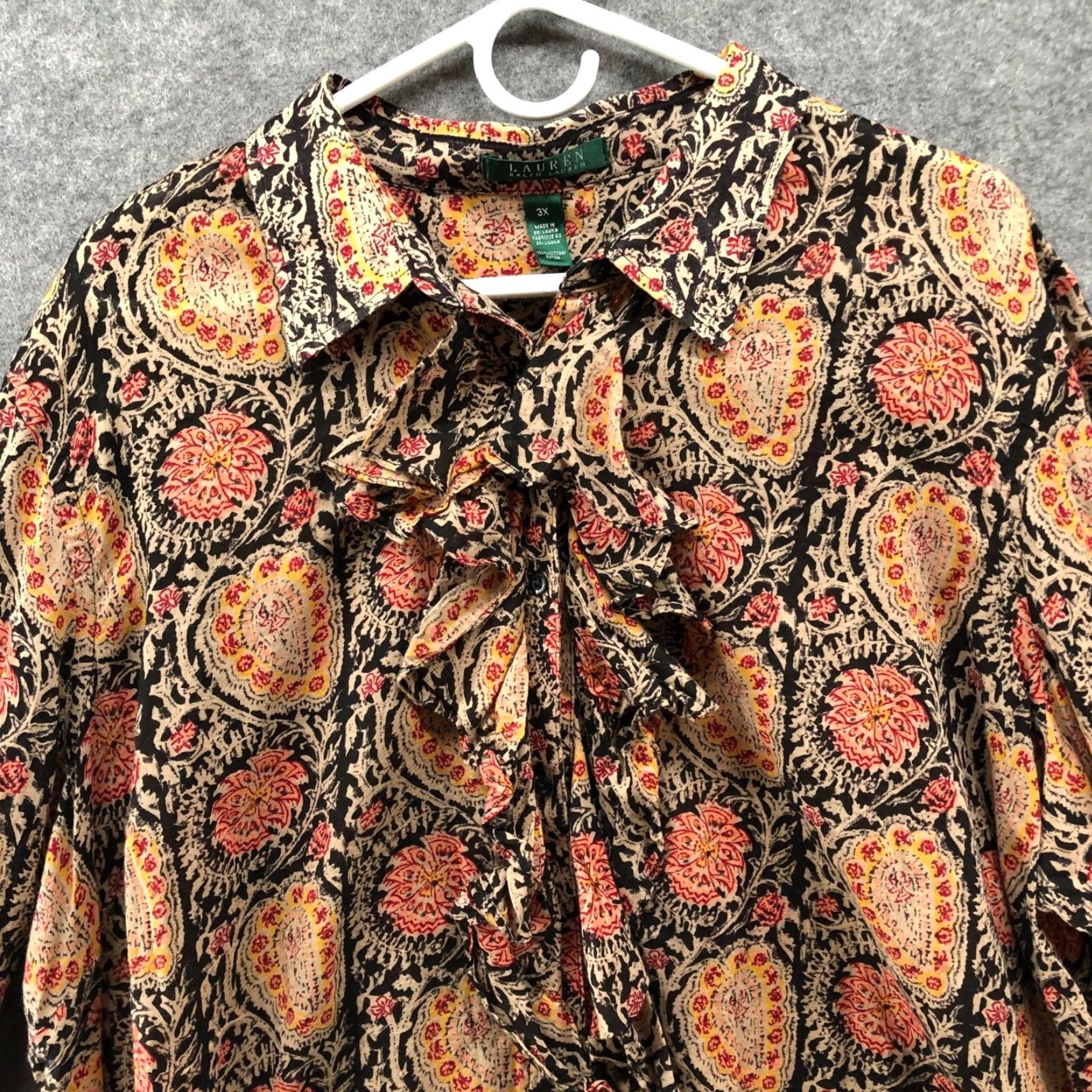 Ralph Lauren Lauren Ralph Lauren Blouse Womens 3XL 3/4 Sleeve Paisley Print Orange Bohemian Cotton Ruffle Shirt Adult Womens Slim Casual Shirt? Size XXL / US 16-18 / IT 52-54 - 4 Thumbnail